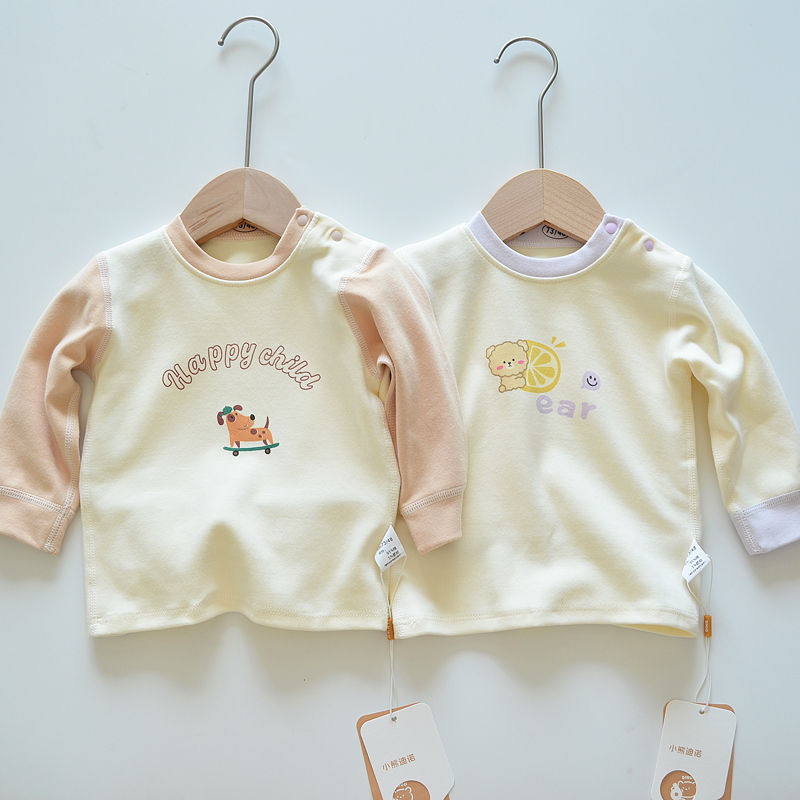 婴儿长袖纯棉秋衣肩扣上衣春秋冬