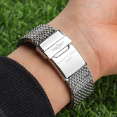 手表配件适用百年灵表带钢带米兰网编织海洋表链男22mm24mm