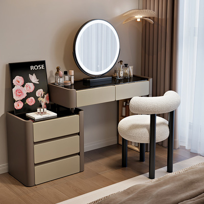 2025新款实木奶油风梳妆台现代卧室简约化妆桌斗柜一体小型收纳柜