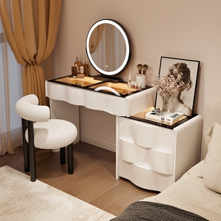 2025新款 实木梳妆台卧室简约现代小型奶油风床尾化妆桌斗柜一体