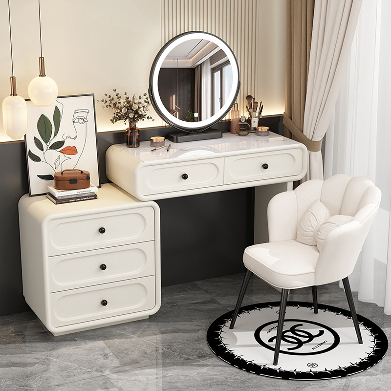 2025新款奶油风实木梳妆台现代卧室简约化妆桌斗柜一体小型收纳柜