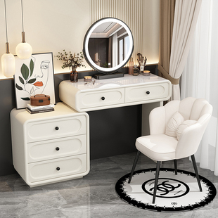 2026新款 奶油风实木梳妆台现代卧室简约化妆桌斗柜一体小型收纳柜