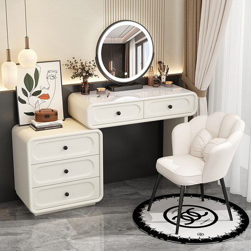 2026新款奶油风实木梳妆台现代卧室简约化妆桌斗柜一体小型收纳柜