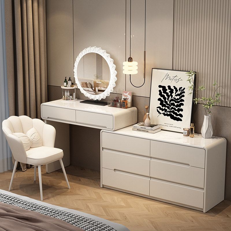 2026新款奶油风实木梳妆台卧室简约现代轻奢高级感化妆桌斗柜一体