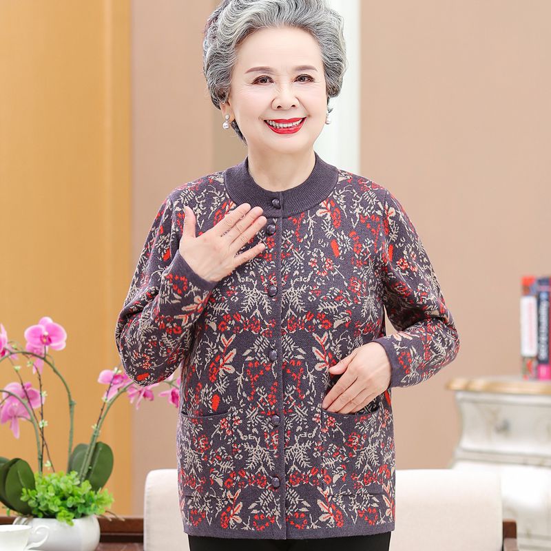 中老年人毛衣开衫外套女秋冬奶奶装老太太上衣妈妈加绒加厚羊毛衫