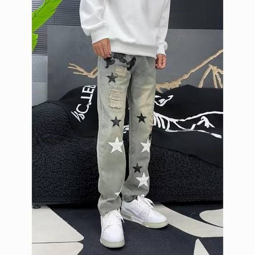 美式高街复古五角星贴皮补丁牛仔裤男女潮流街头嘻哈修身小脚长裤