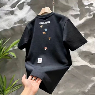 2024年新款 宽松五分袖 网红潮流ins简约印花上衣 t恤男潮牌夏季 短袖