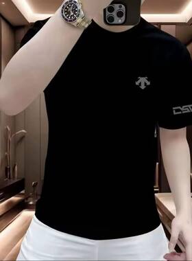 6261男士春季金丝绒圆领烫钻T恤衫保暖舒适精品欧货黑色打底衫