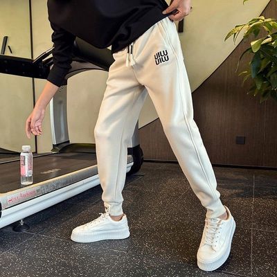 男款白色卫裤运动束脚裤刺绣男裤冬款加厚裤子2025新款春秋休闲裤
