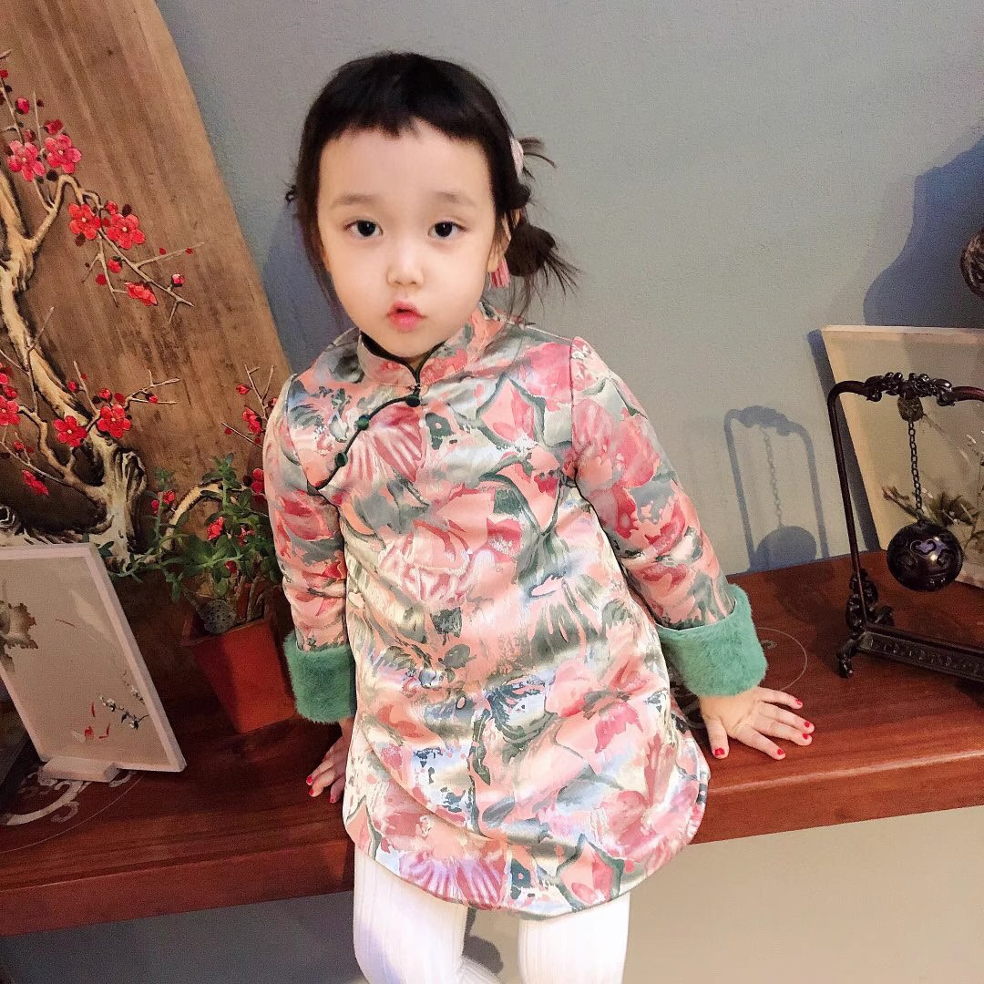 秋冬中国风宝宝夹棉旗袍裙女童过年礼服格格服新款唐装拜年服汉服