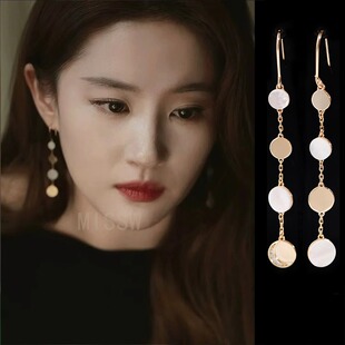 玫瑰的故事刘亦菲黄亦玫同款耳环女大圆脸适合的法式长款流苏耳饰