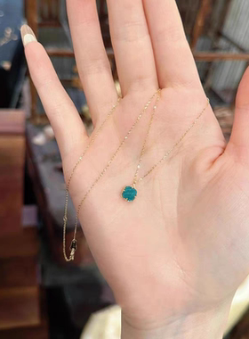 S925纯银蓝色小方糖项链仿绿松石精致简约高级感锁骨链秋冬毛衣链