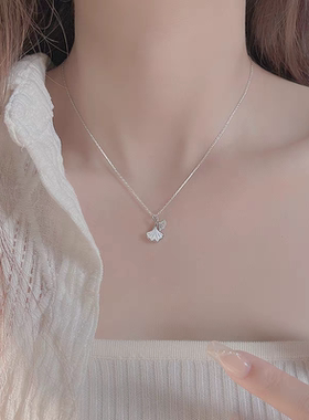 S925纯银银杏叶项链女生轻奢高级小众设计感锁骨链2025新款送闺蜜