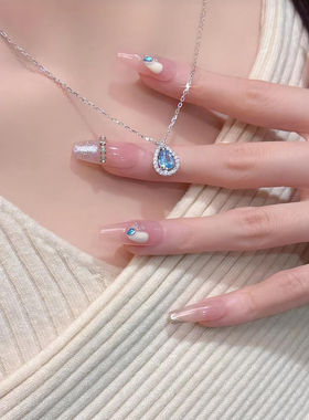S925纯银蓝眼泪水滴项链女款2026新款高级感满钻锁骨链送女友礼物