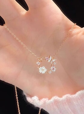 925纯银花环蝴蝶项链女2024新款