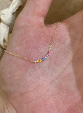 mini彩色锆石微笑项链女款轻奢小众精致日常百搭多巴胺夏日锁骨链