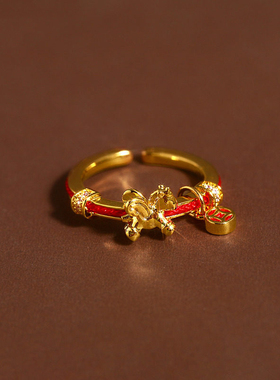 马年沙金红绳小马开口食指戒指女士旺财运马上有钱2026本命年指环