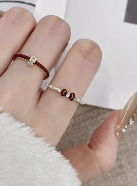 安可拉红锆石蝴蝶结戒指女小众设计显白气质高级感简约食指戒指环