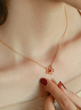 一朵小红花925银项链百搭