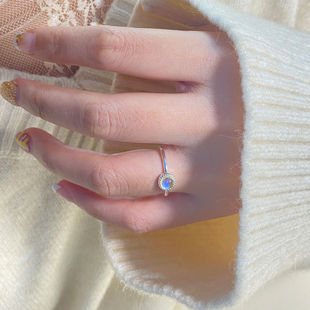 月光石爱心戒指女简约设计感食指戒子轻奢指环时尚个性冷淡风饰品