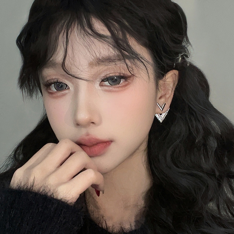 气质微镶闪钻字母式V形耳环女轻奢高级感耳钉小众设计前后式耳饰