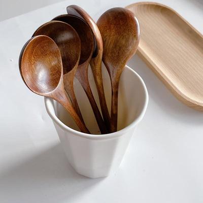 木勺日式大圆头细柄餐具简约