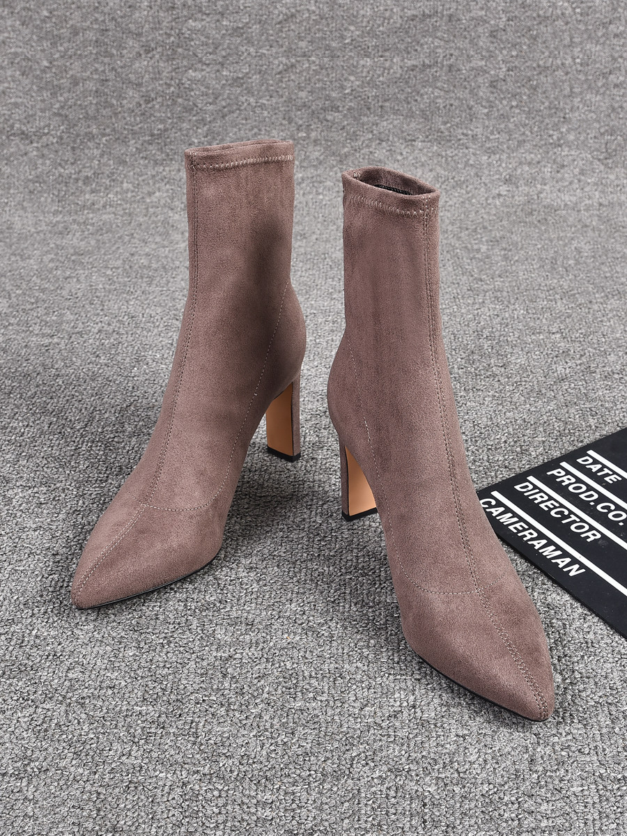 SLIM BLACK SKINNY LEG STRETCH BOOTS WOMENS SOCKS BOOTS FALL|WINTER 2024 VELVET FLAT HEEL FASHION POINTED-TOE HIGH HEEL BOOTIES