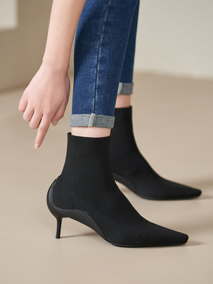 BOOTS FOR WOMEN 2024 AUTUMN AND WINTER NEW SOCK BOOTS HIGH HEEL POINTED TOE STILETTO HEEL SKINNY BOOTS SMALL HEEL FRENCH TEMPERAMENT SKINNY BOOTS