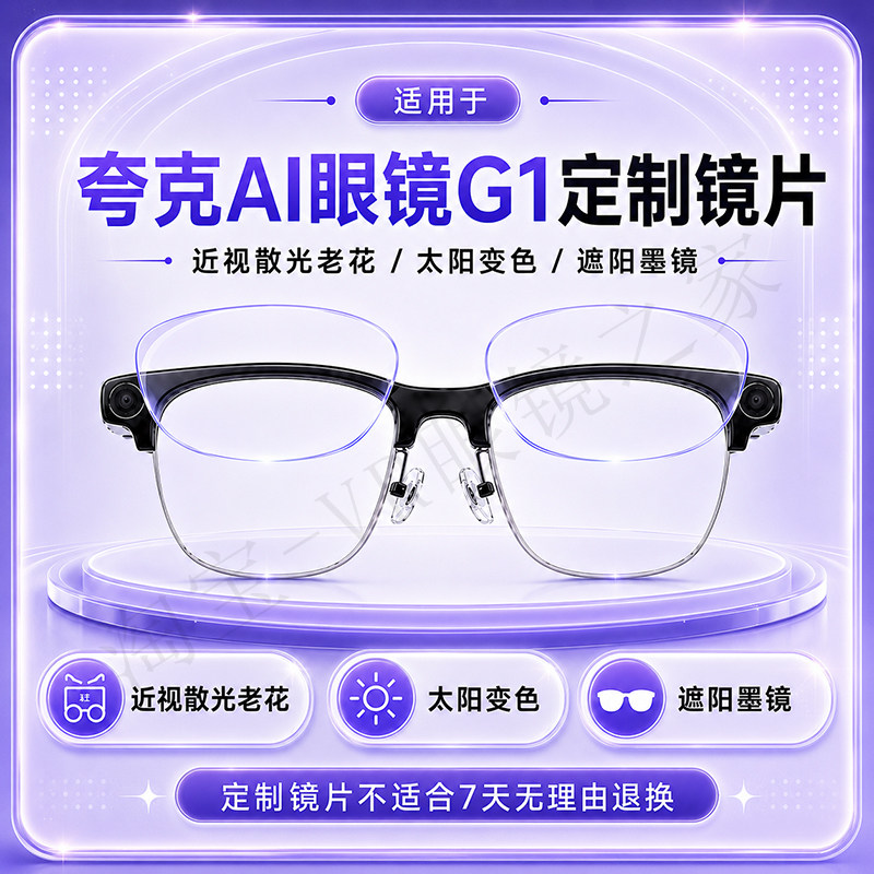 适用于千问夸克AI眼镜G1镜片定制近视散光变色墨镜老花配镜配件图片