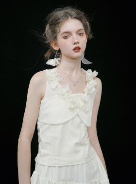 俗集原创设计 立体手工花朵重工甜美短上衣设计感背心半身裙套装