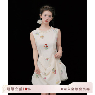 俗集原创2025ss-6新品 立体刺绣旗袍长短两穿设计感连衣裙