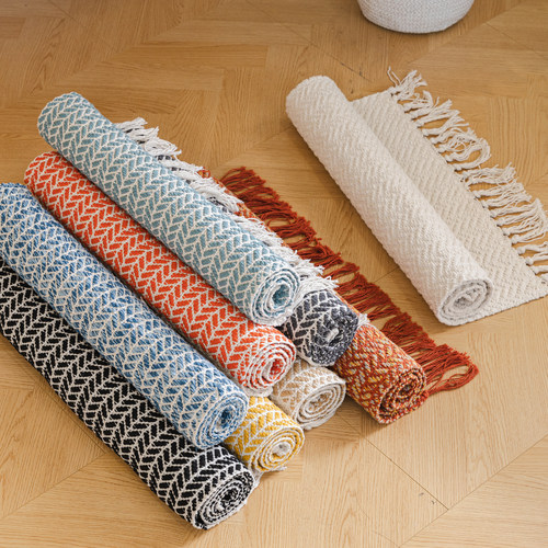 北欧风棉线手工编织床边毯