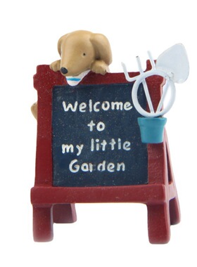 卡通创意立体树脂小狗趴广告牌铁锹园艺多肉花插插件居家装饰