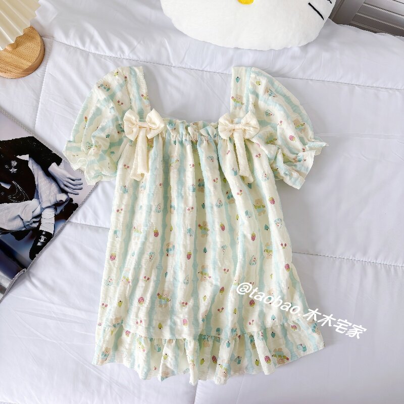 夏季新款带胸垫睡衣女款短袖短裤甜美小清新韩版可爱家居服可外穿