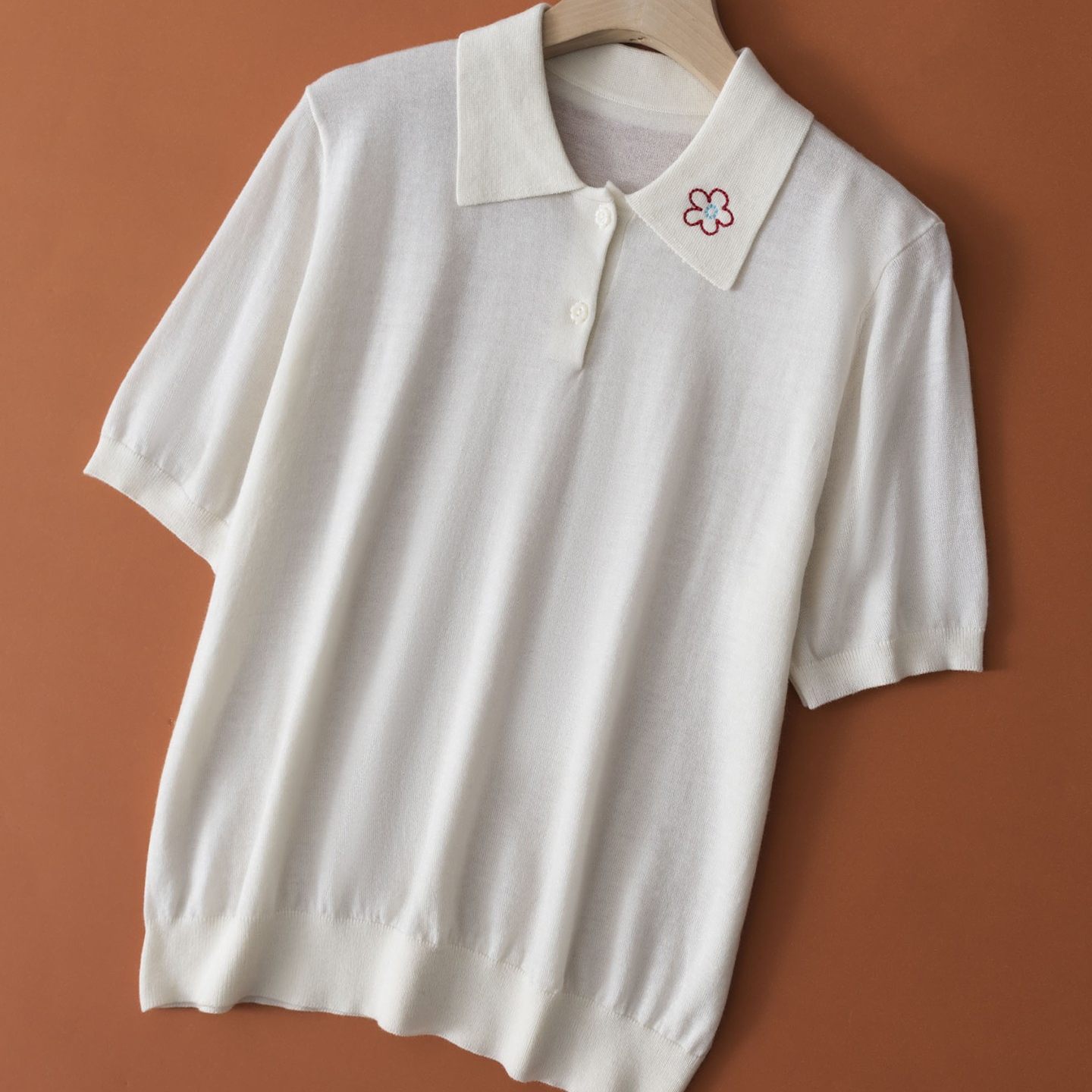 日系polo领超细羊毛T恤女 显瘦短袖高级感气质时尚上衣M31452