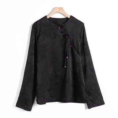 新中式织锦缎面提花 V领垂感宽松衬衫女上衣 25春款国风 C03012