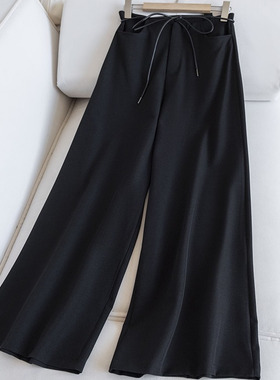 时尚通勤风！纯色高腰配腰带阔腿显瘦百搭休闲裤女U05023