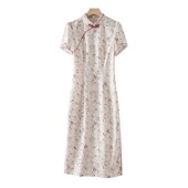 改良式 连衣裙女L43412 侧开叉时尚 旗袍 小碎花印花立领盘扣中长款