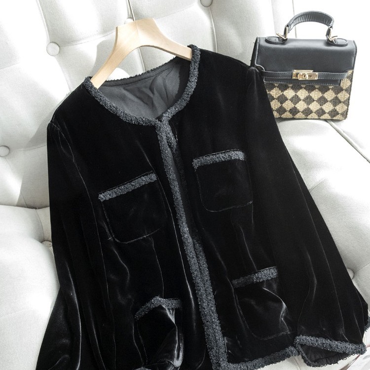 气质香风款！立体四插袋清凉感真丝丝绒长袖圆领衬衫秋女Z01413