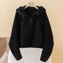 羊毛+马海毛！纯色连帽外套女 篙级感简约气质名媛风短上衣M41611