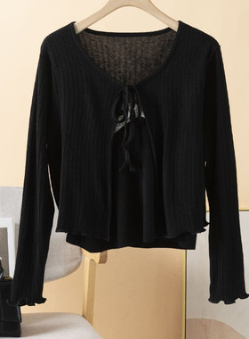 2025新款套装韩版两件套显瘦百搭圆领系带针织开衫背心女H06513