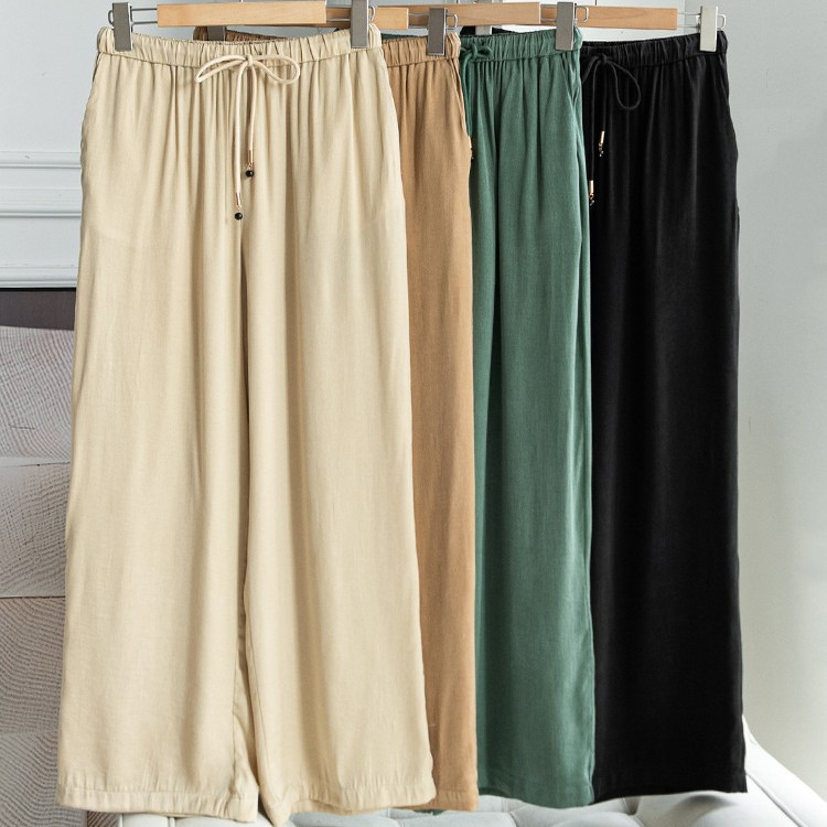 凉感垂顺 莱赛尔天丝棉 松紧腰抽绳简约纯色丝滑阔腿休闲裤U13552