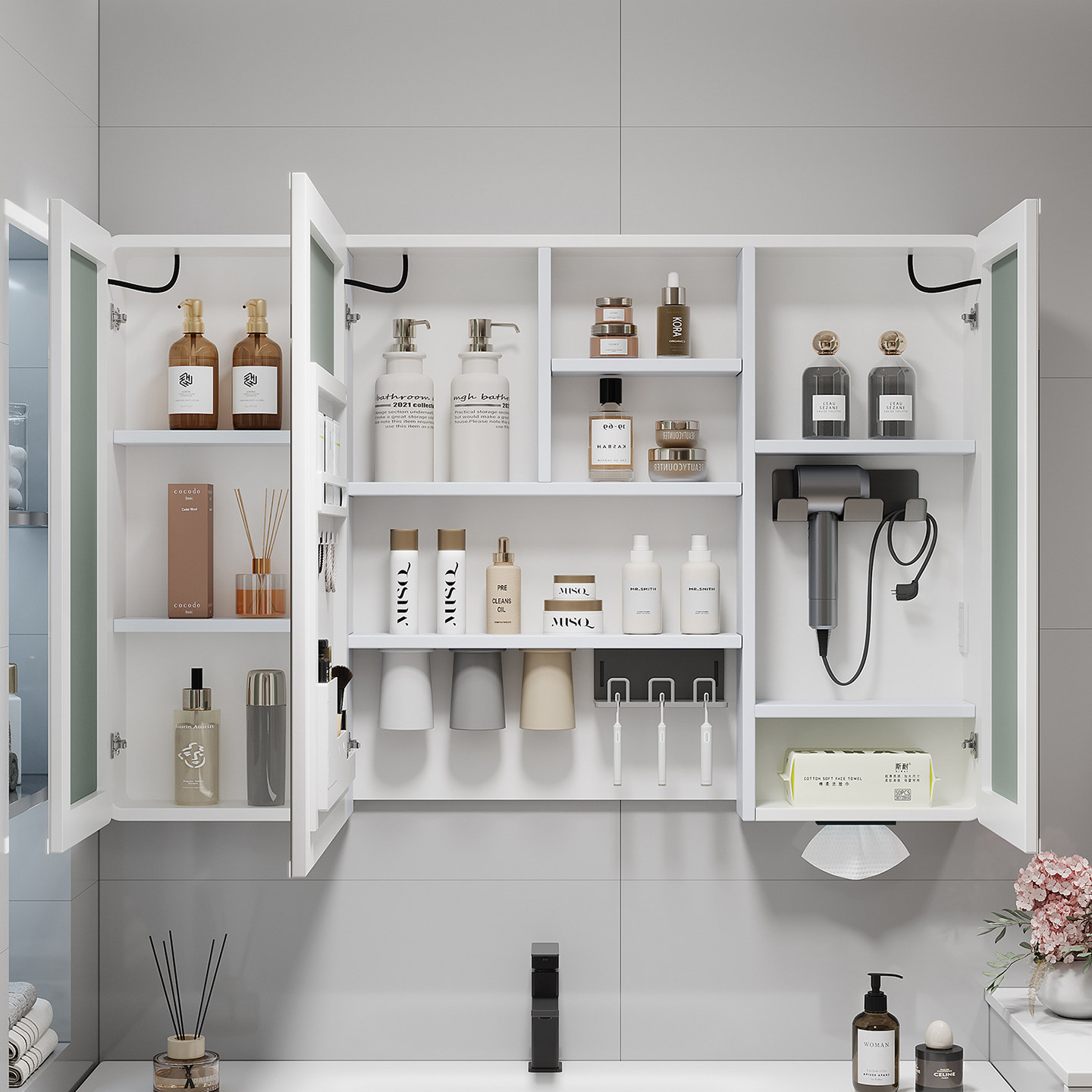 加高智能浴室镜柜单独卫生间收纳一体镜子带置物架插座太空铝镜箱
