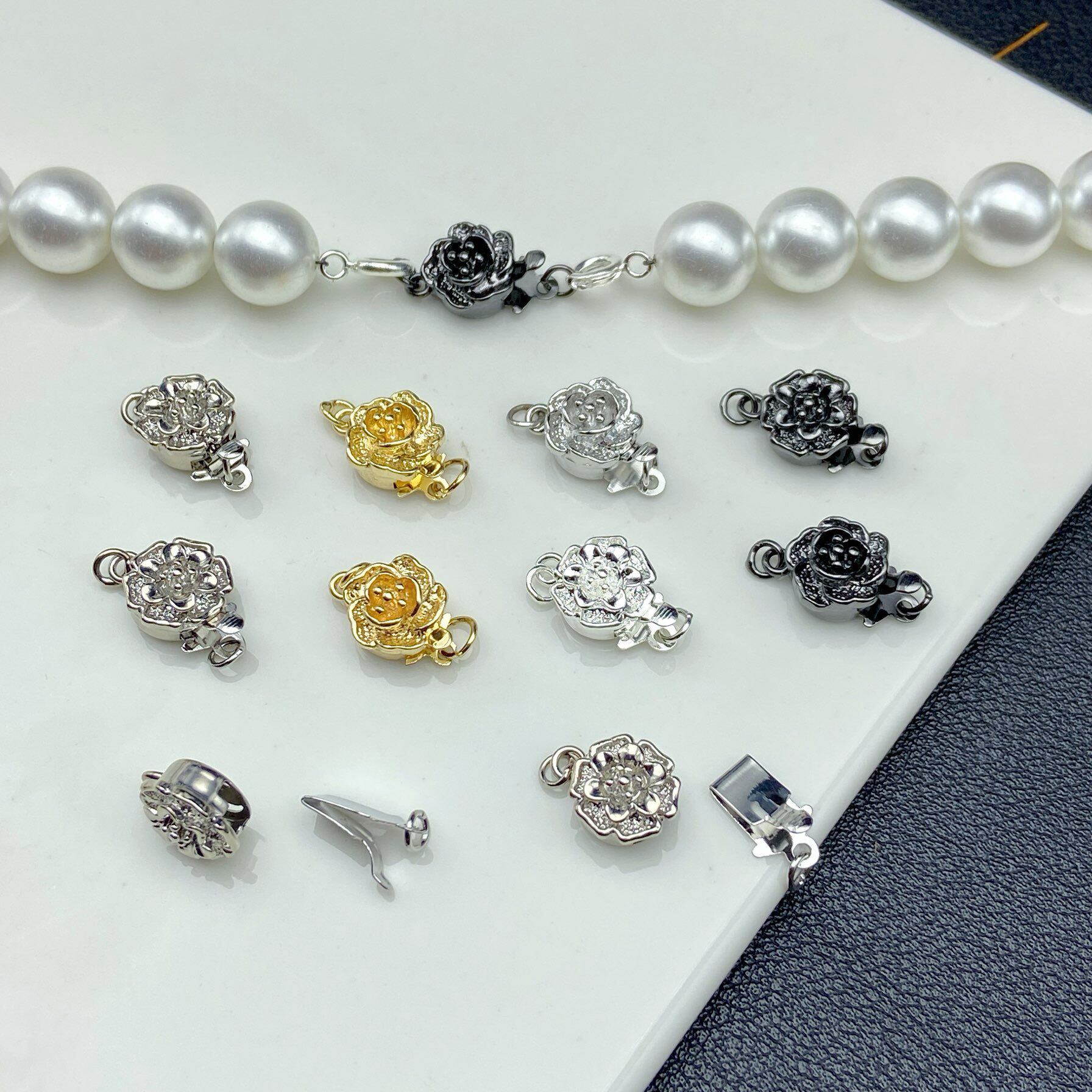 高保色水晶DIY饰品配件项链扣 梅花扣 珍珠玉石手链接头搭扣