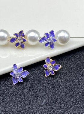 保色彩蓝色花朵通孔隔珠DIY饰品配件水晶珠宝文玩串珠穿珠手串手