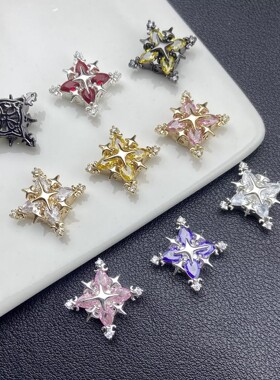 微镶锆石芒星隔珠手工diy珍珠手链八孔满钻多通孔DIY饰品配件