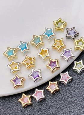 9mm14k锆石五角星吊坠diy美甲饰品立体彩色星星镶钻指甲装饰