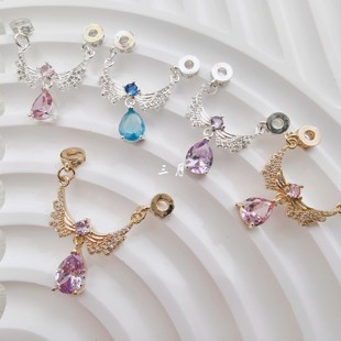 高保色镶钻锆石天使之翼项链女小众爆款翅膀月光石吊坠水晶手串