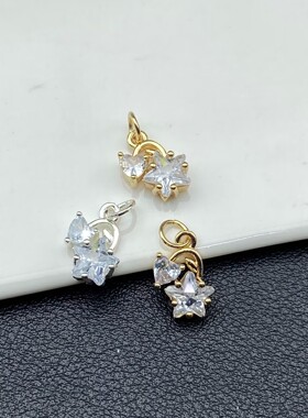 镶锆石爱心吊坠五角星滴流14x1