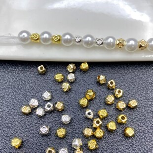 包金保色基础配件点点花纹4MM多面切角方珠diy手链项链手工散珠